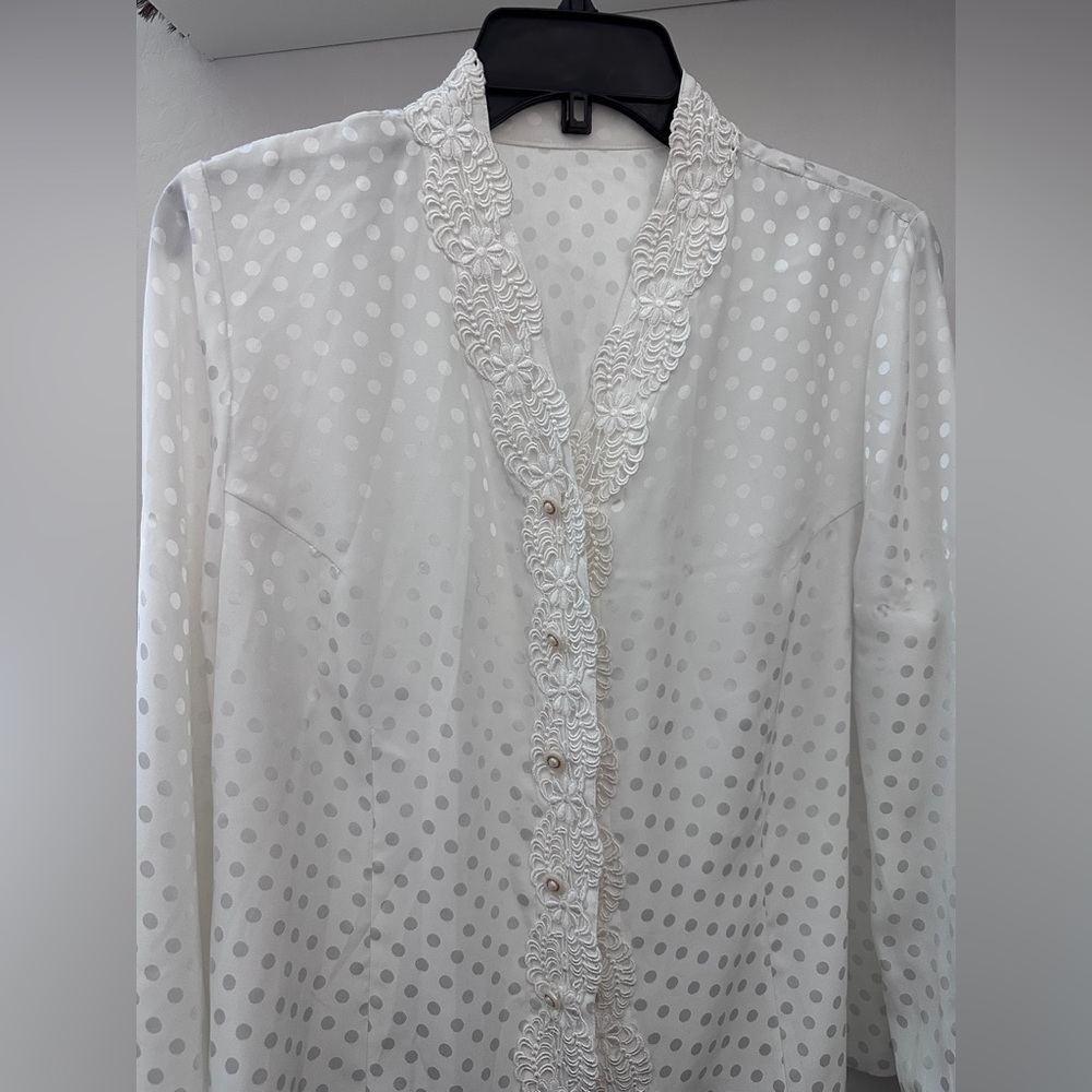 Vintage white silky feel secretary blouse sz 8